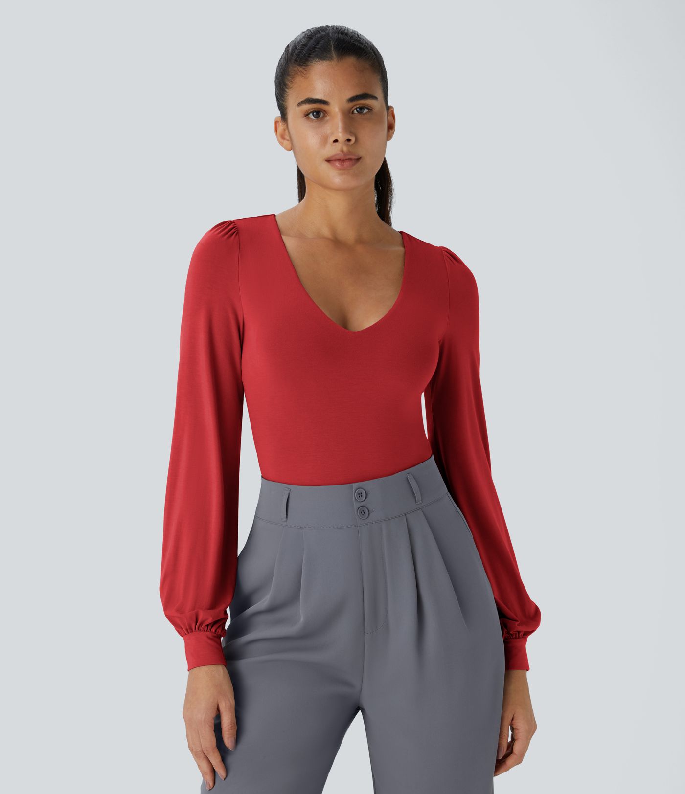 V Neck Long Sleeve Work Bodysuit
