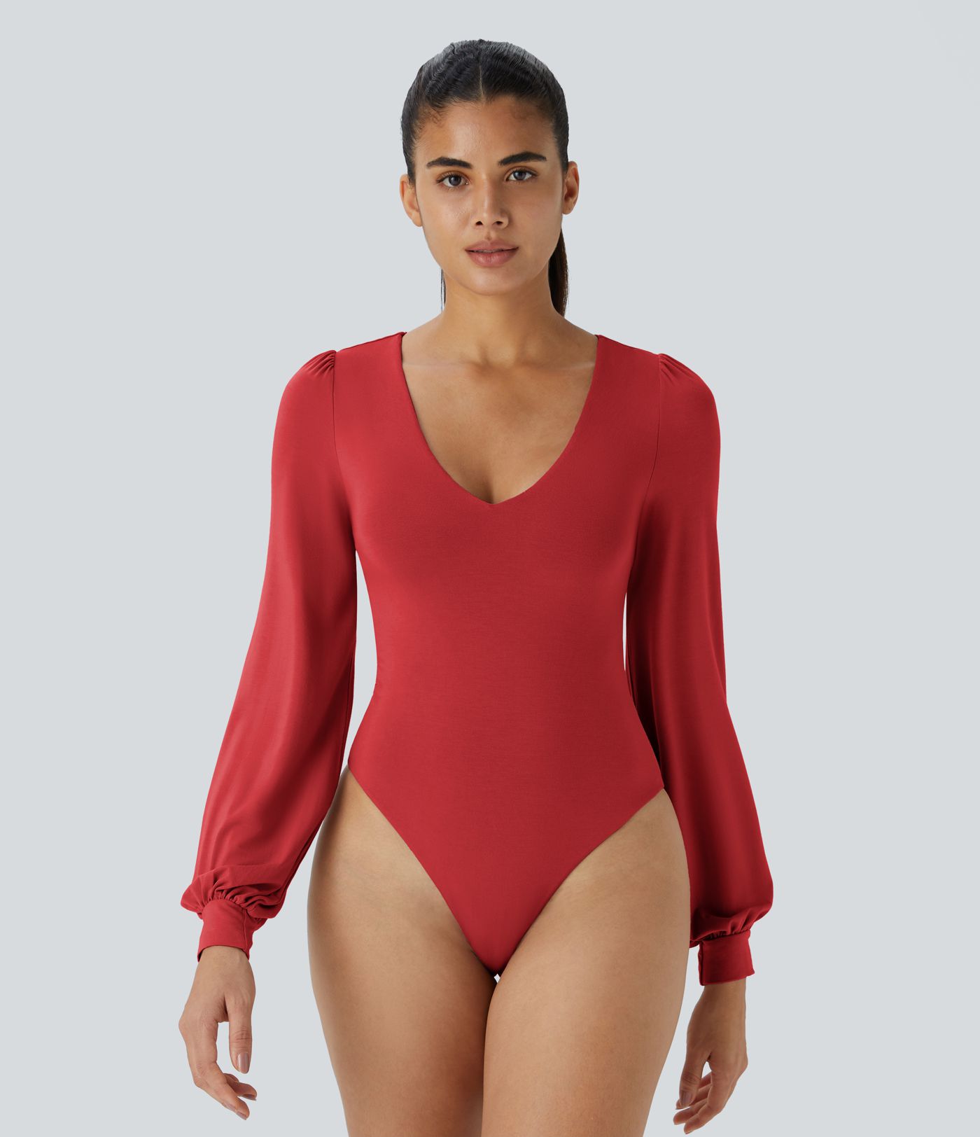 V Neck Long Sleeve Work Bodysuit