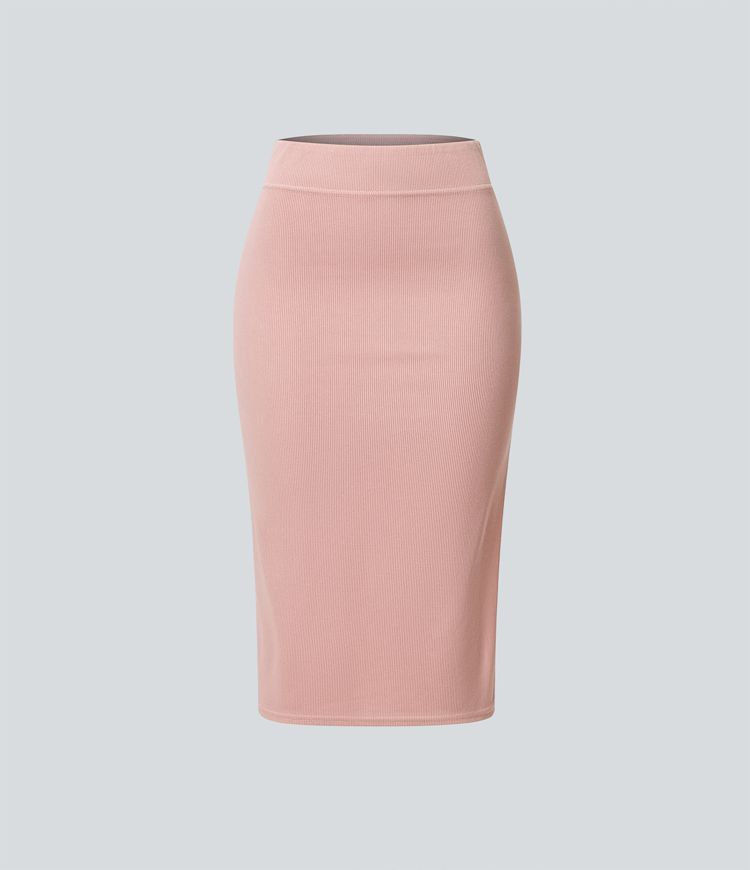 Falda midi ajustada abertura tiro alto canalé