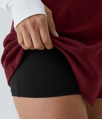 High Waisted Back Zipper Split Hem 2-in-1 Corduroy Casual Skirt