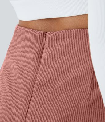 Vysoký pás, zadný zips, 2-v-1 menčestrová voľnočasová sukňa