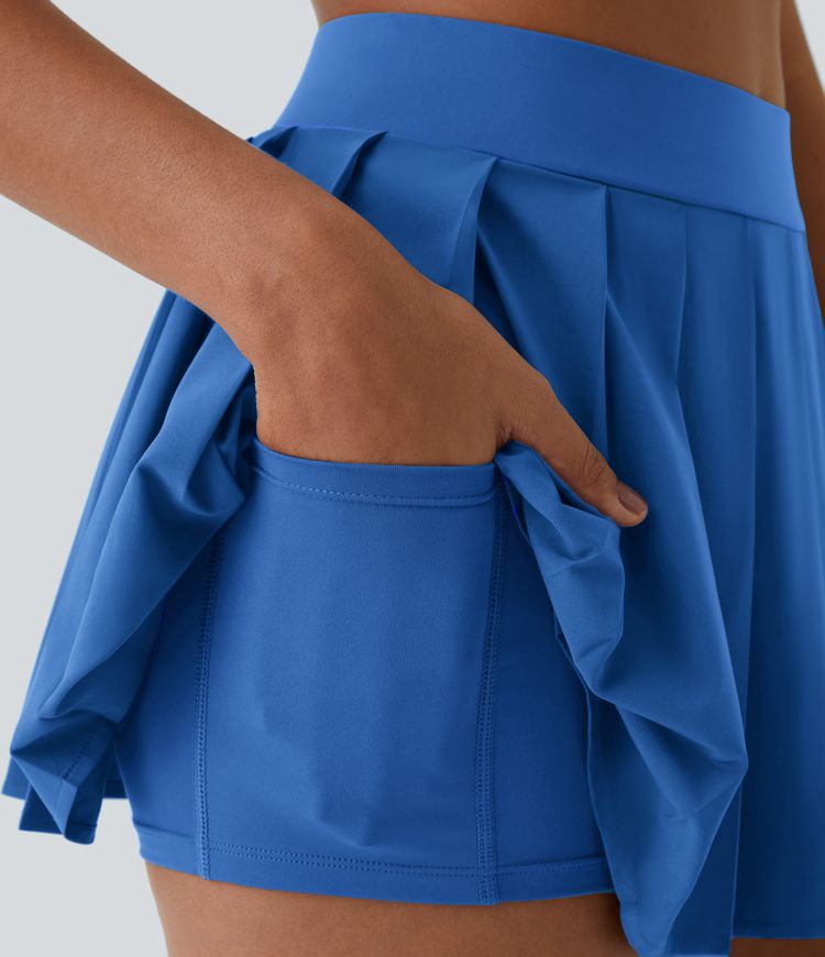Breezeful™ High Waisted Pleated 2-in-1 Side Pocket Adjustable Buckle Micro Mini Quick Dry Casual Skirt