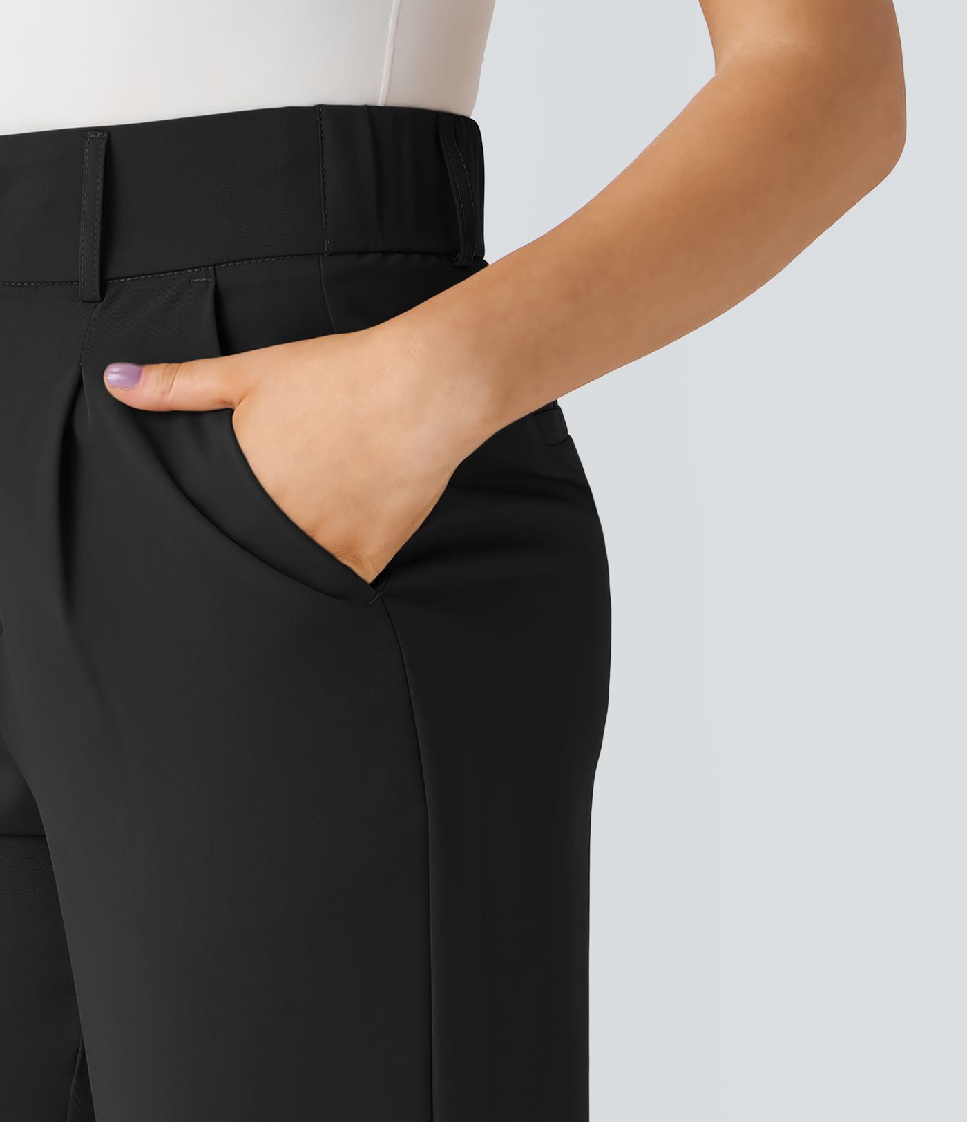 Pantalones de trabajo ajustados de cintura alta con bolsillos de color sólido