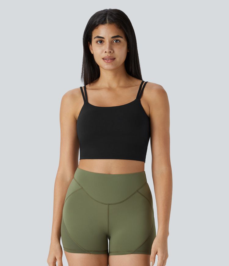 Double Straps Backless Twisted Cropped Yoga Tank Top