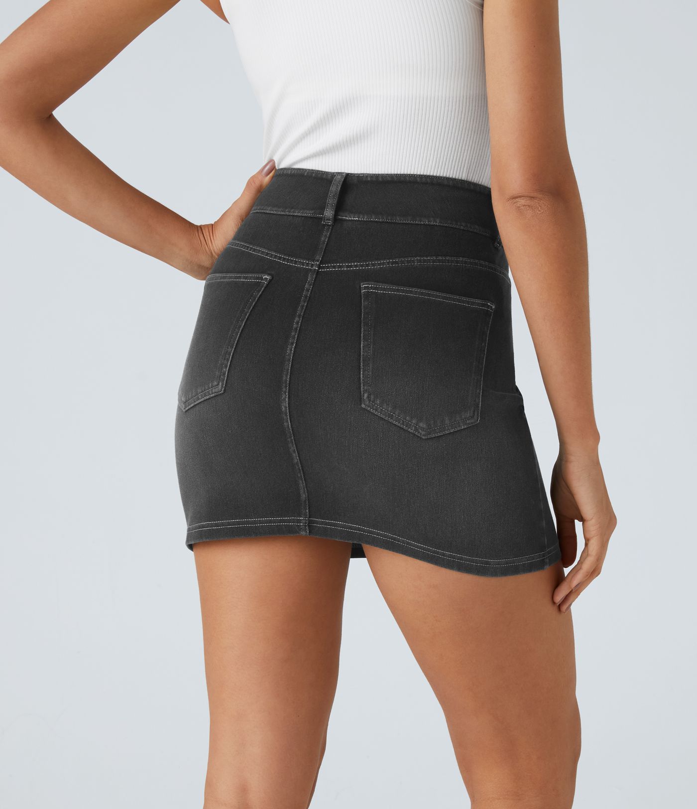 Halara Flex™ Jupe en Jean Lavé Casual Extensible Côtelé Taille Haute Poches Multiples Coupe Moulante