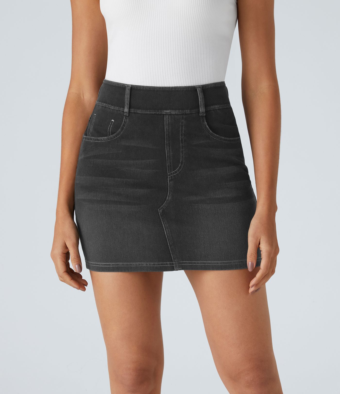 Halara Flex™ Jupe en Jean Lavé Casual Extensible Côtelé Taille Haute Poches Multiples Coupe Moulante