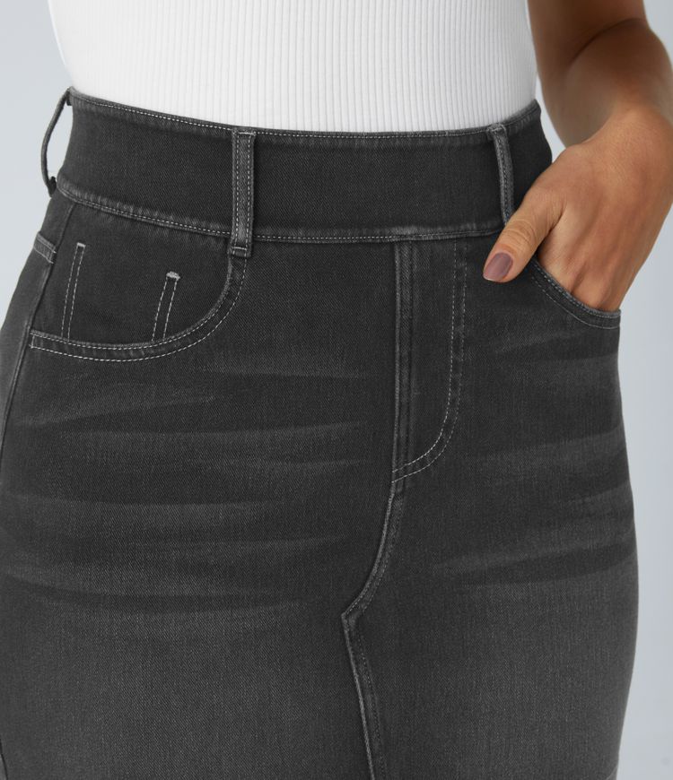 Halara Flex™ Jupe en Jean Lavé Casual Extensible Côtelé Taille Haute Poches Multiples Coupe Moulante
