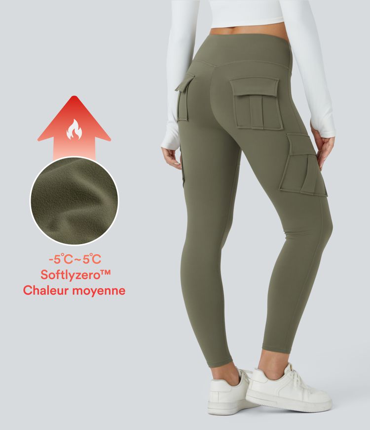 Softlyzero™ Fleece Leggings de Yoga Thermique 7/8 Skinny à Taille Haute avec Poches Cargo