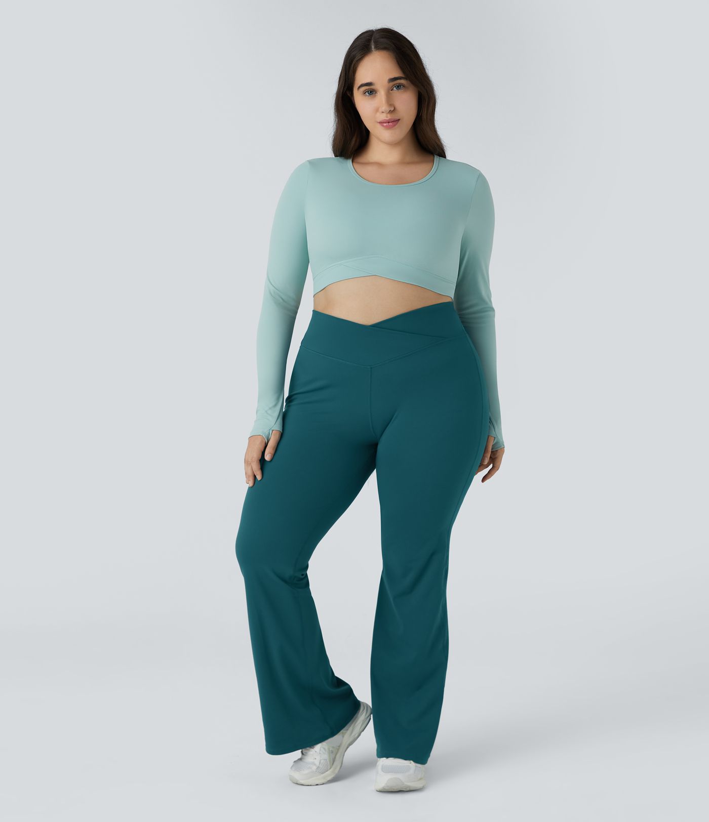 DayStretch High Waisted Crossover Full Length Flare Plus Size Leggings