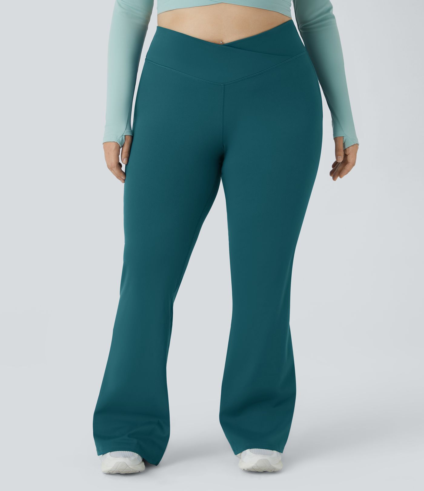 DayStretch High Waisted Crossover Full Length Flare Plus Size Leggings