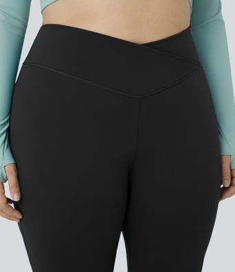 Hohe Taille Überkreuz Volllang Ausgestellte Leggings in Übergröße