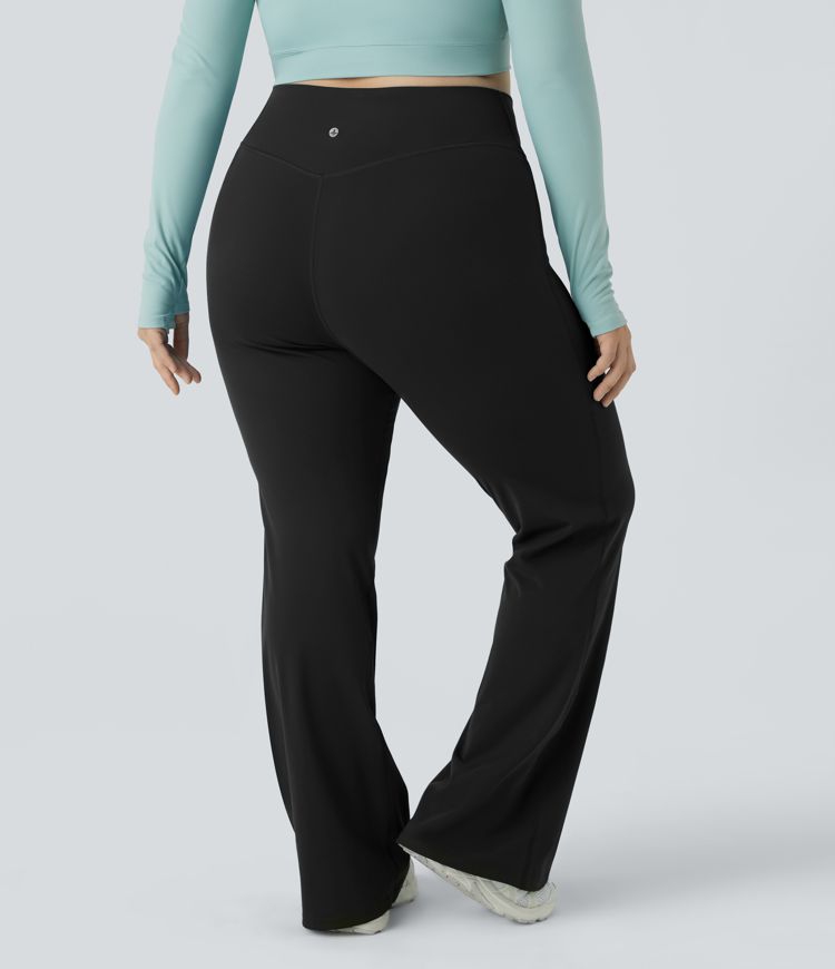 High Waisted Crossover Full Length Flare Plus Size Leggings
