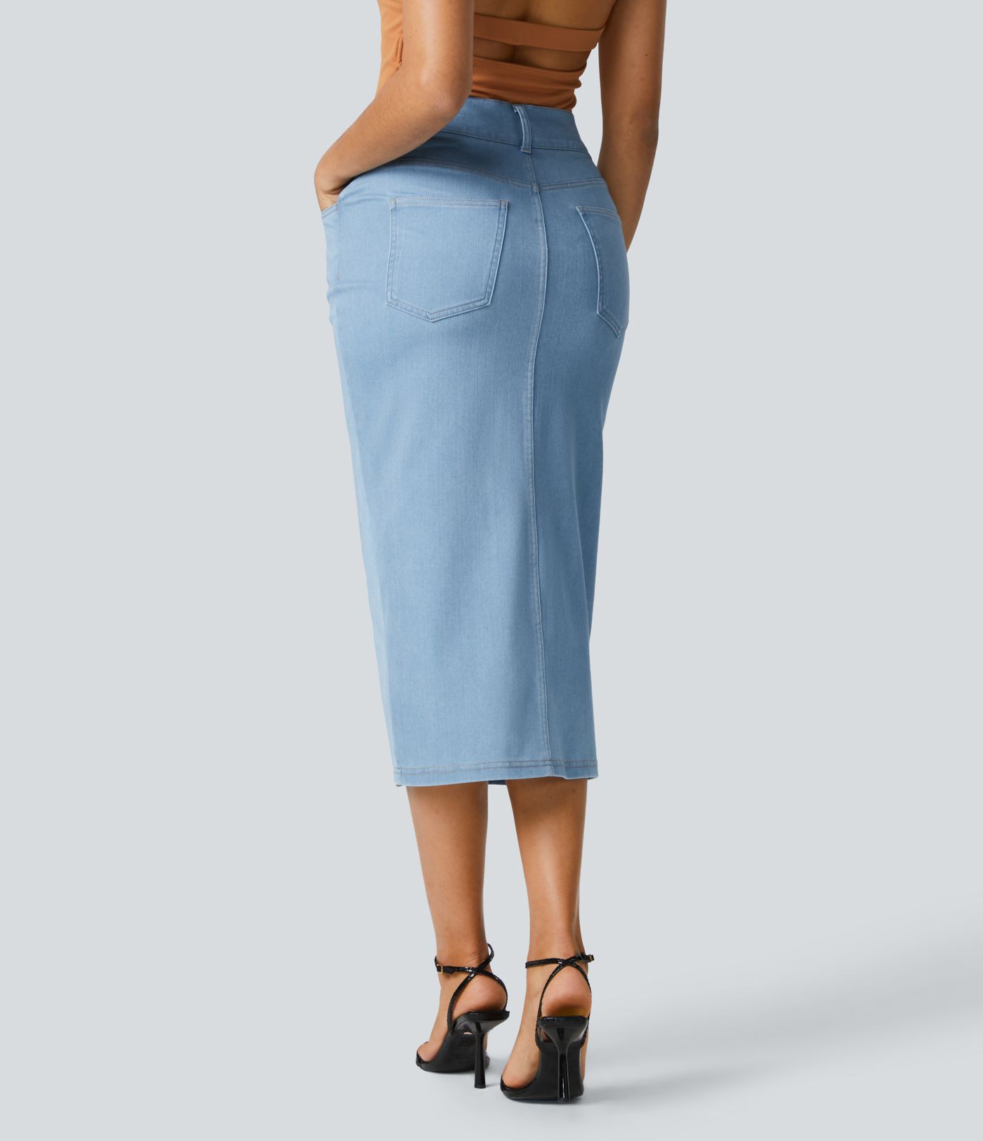 Halara Flex™ High Waisted Pockets Bodycon Denim Casual Midi Skirt