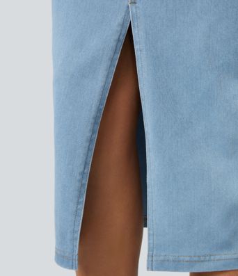 Halara Flex™ High Waisted Pockets Bodycon Denim Casual Midi Skirt