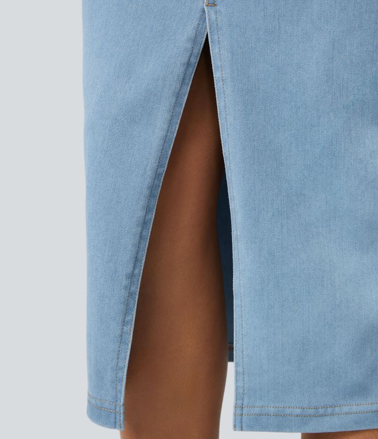 Halara Flex™ High Waisted Pockets Bodycon Denim Casual Midi Skirt