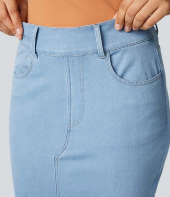 Halara Flex™ High Waisted Pockets Bodycon Denim Casual Midi Skirt