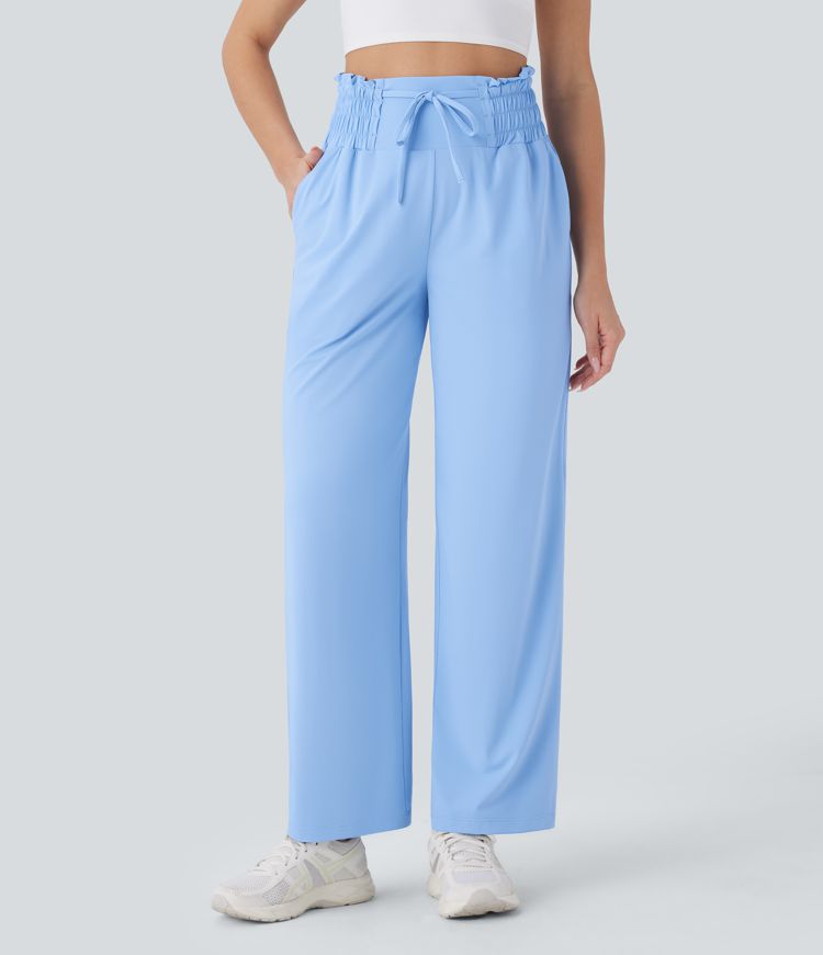 Pantalón yoga tiro alto cordón ajustable bolsillo lateral pierna recta tacto fresco - UPF50+