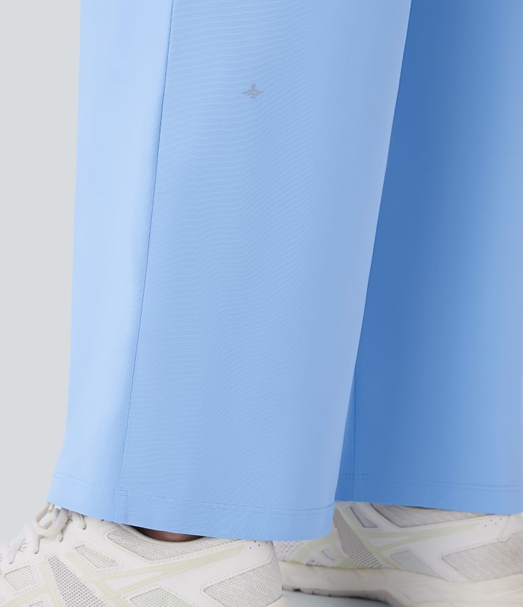 High Waisted Drawstring Frill Pocket Straight Leg Cool Touch Yoga Pants-UPF50+