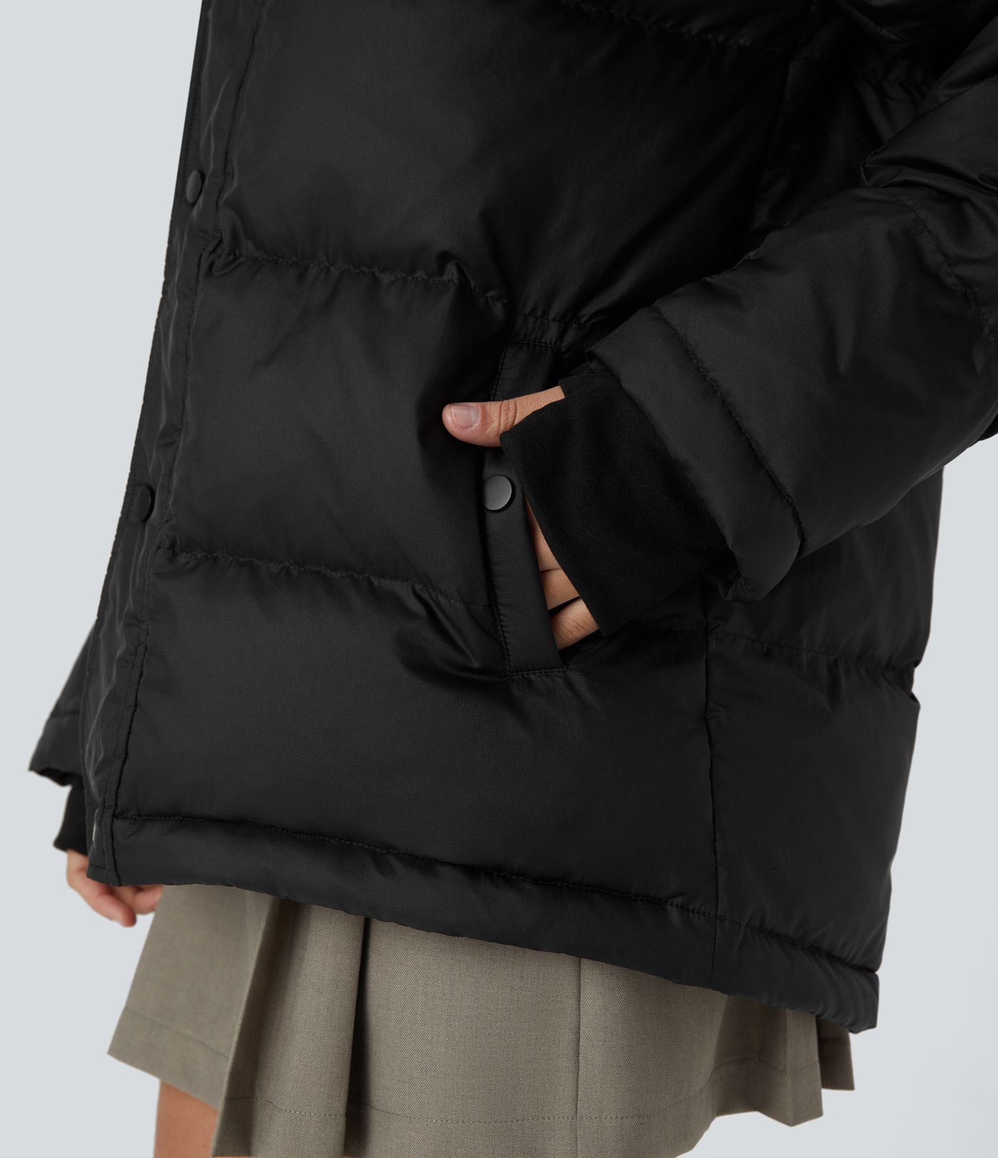 Water Repellent Removable Hood Stand Collar Button Zipper Long Sleeve Multiple Pockets Adjustable Drawcord Casual Puffer Down Jacket