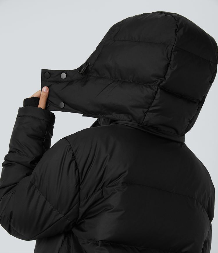 Water Repellent Removable Hood Stand Collar Button Zipper Long Sleeve Multiple Pockets Adjustable Drawcord Casual Puffer Down Jacket