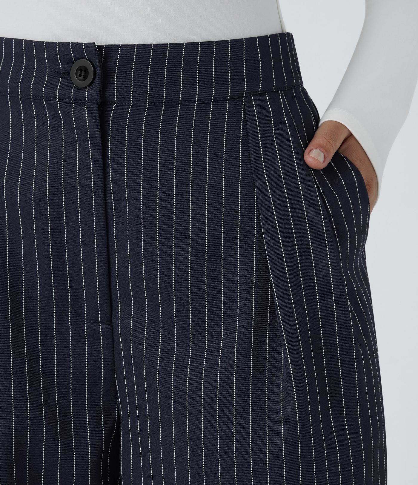High Waisted Button Zipper Side Pocket Wide Leg Striped Work Pants