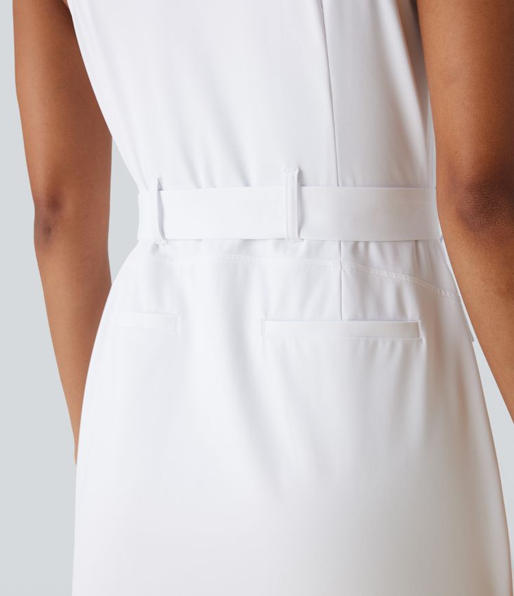 Mini Vestido deportivo golf 2 piezas secado rápido sin mangas cuello alto cremallera cinturón bolsillo lateral - UPF 40+