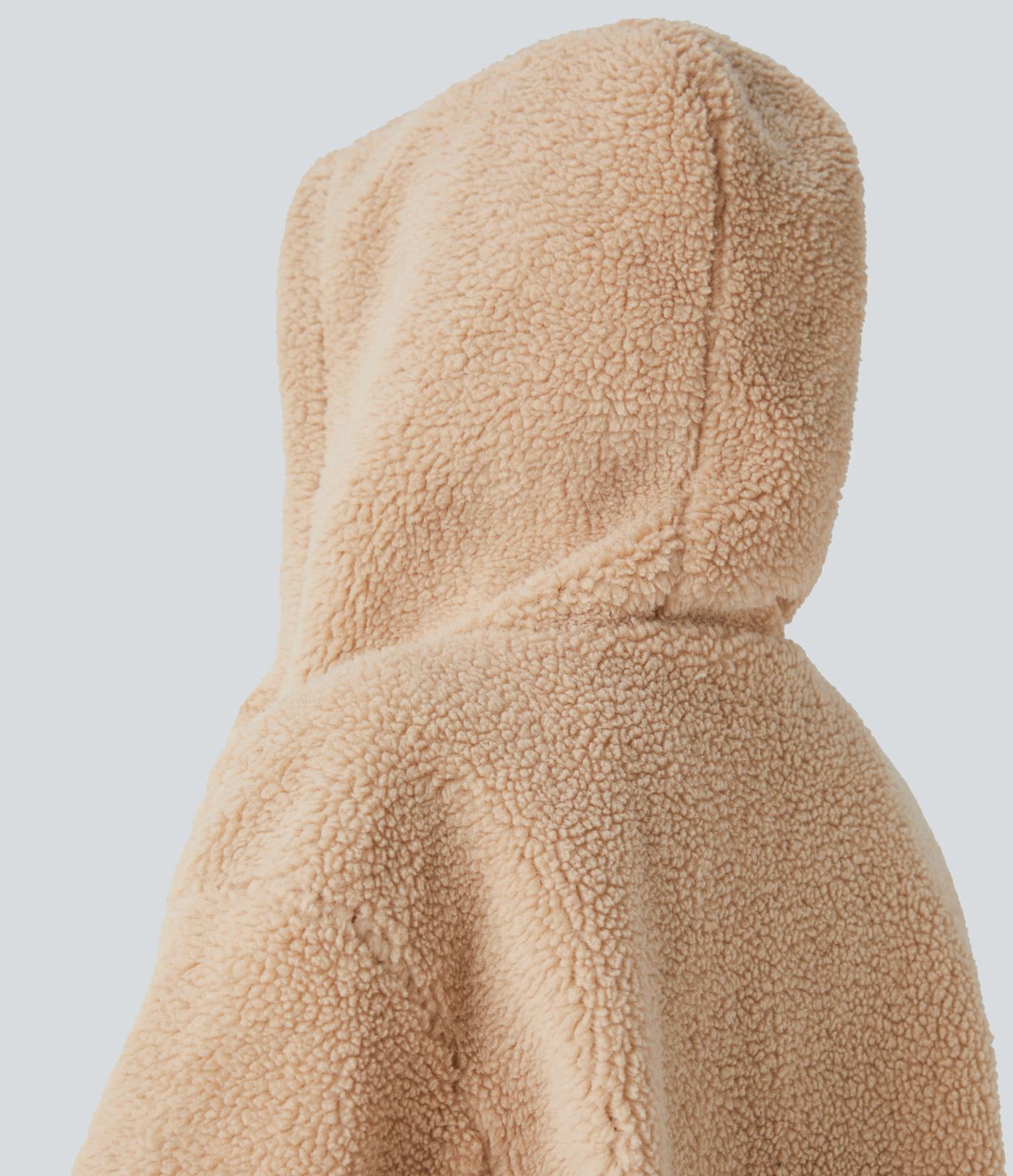 Chaqueta sherpa capucha manga larga cremallera bolsillo lateral canalé contrastante