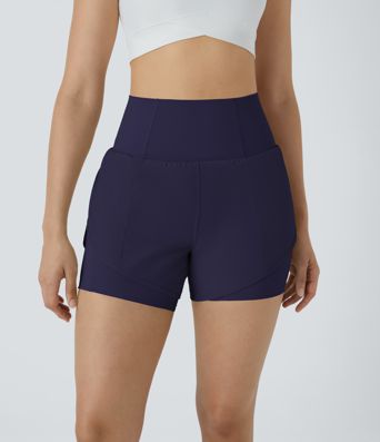 Breezeful™ Super High Waisted Curved Hem 2-in-1 Side Pocket Quick Dry Yoga Shorts 3.5''