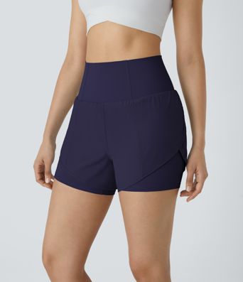 Breezeful™ Super High Waisted Curved Hem 2-in-1 Side Pocket Quick Dry Yoga Shorts 3.5''