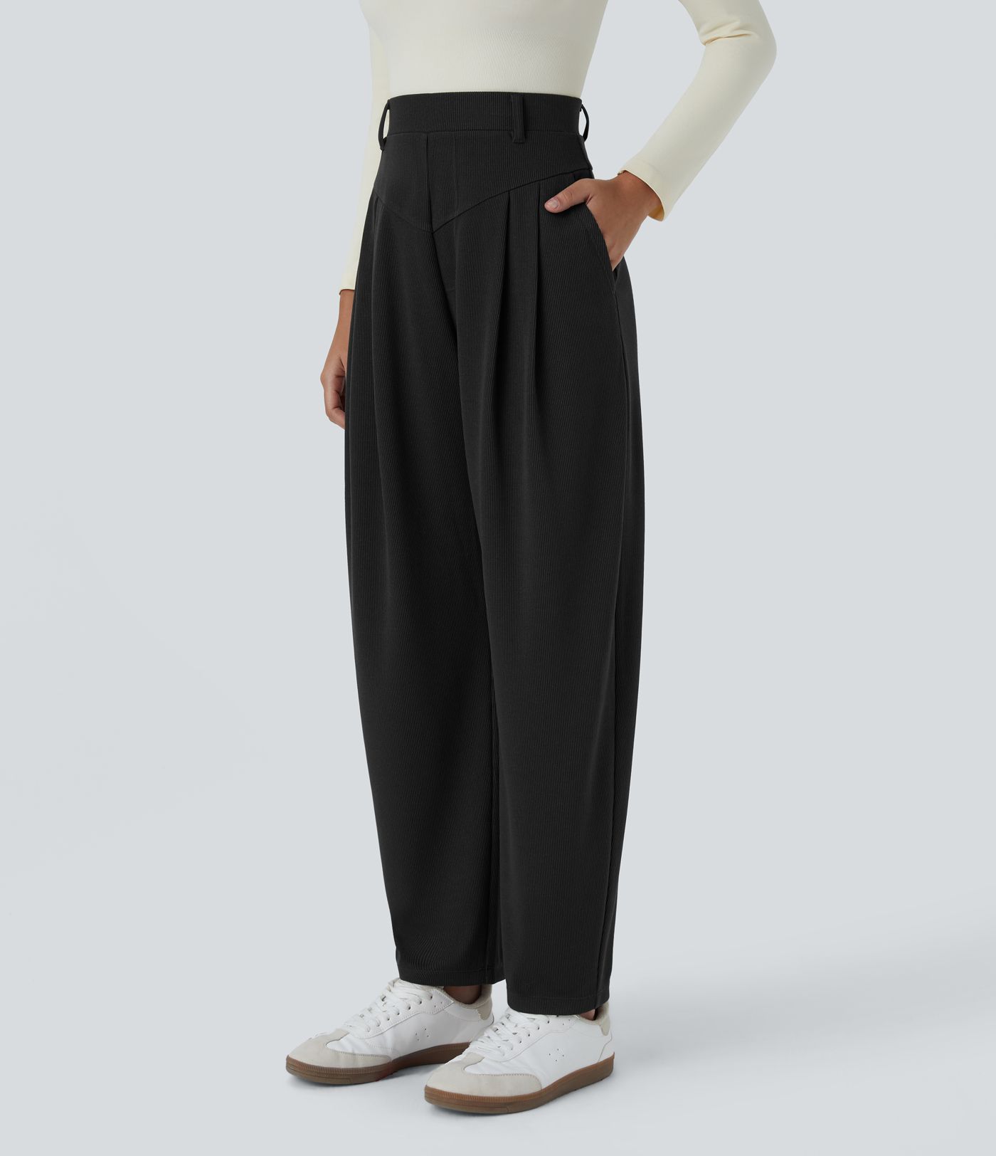 Halara Flex™ Ribbed High Waisted Pocket  Barrel Leg Work Pants