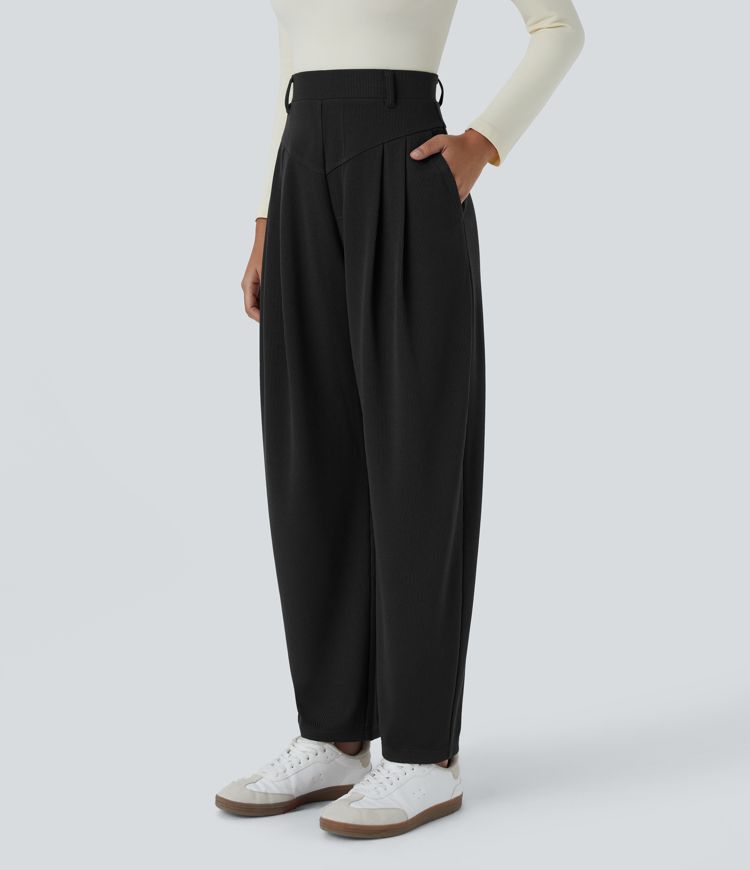 Halara Flex™ Ribbed High Waisted Pocket  Barrel Leg Work Pants