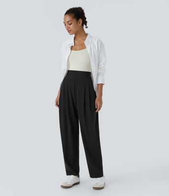 Halara Flex™ Ribbed High Waisted Pocket  Barrel Leg Work Pants