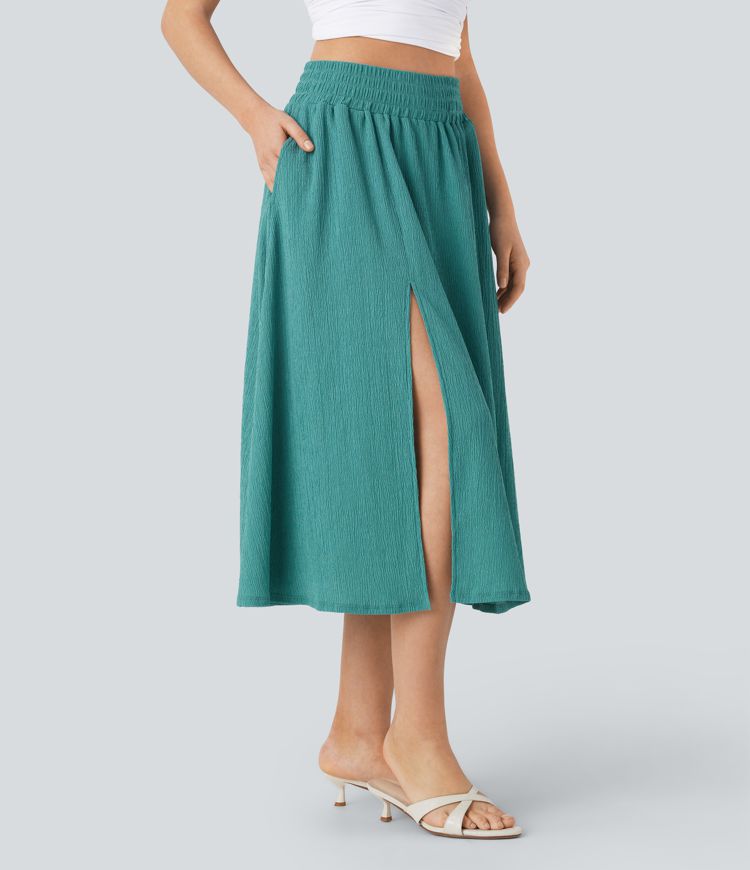 High Waisted Pocket Midi Skirt