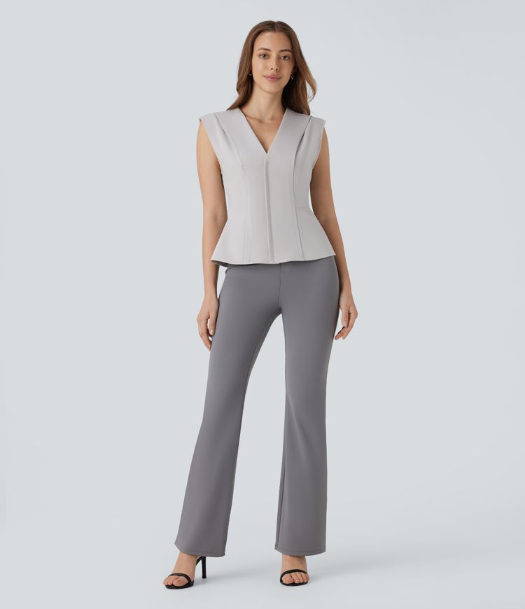 V Neck Sleeveless Slim Work Peplum Top