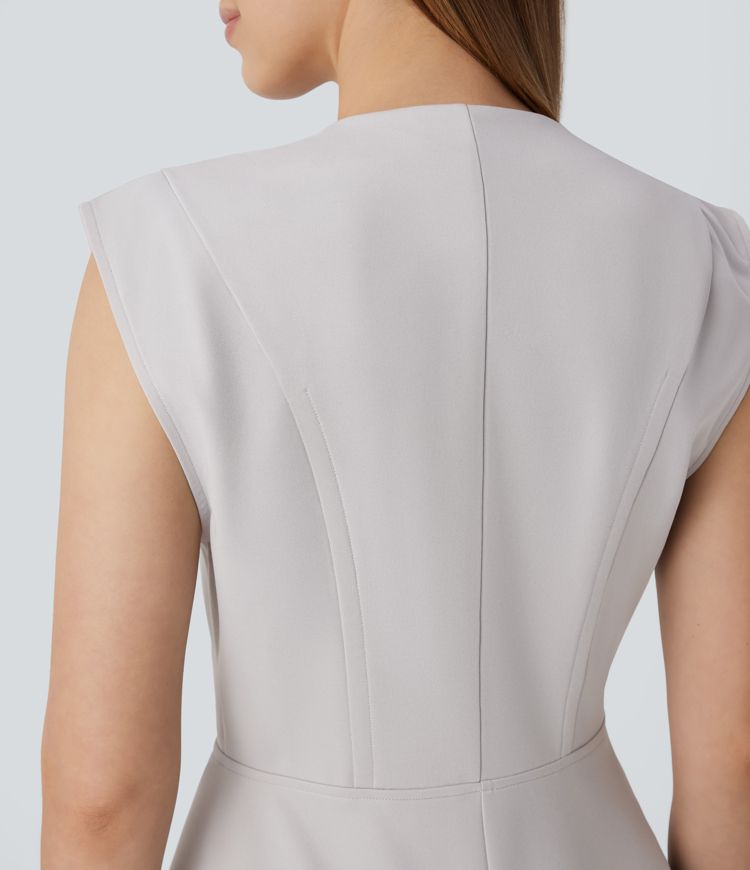 V Neck Sleeveless Slim Work Peplum Top