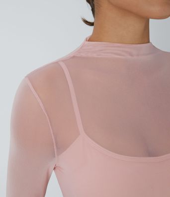 Kontrast Mesh Uzun Kollu 2'si 1 Arada Kırpılmış Yoga Spor Üst