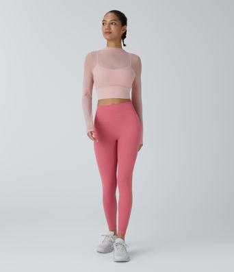Kontrast Mesh Uzun Kollu 2'si 1 Arada Kırpılmış Yoga Spor Üst