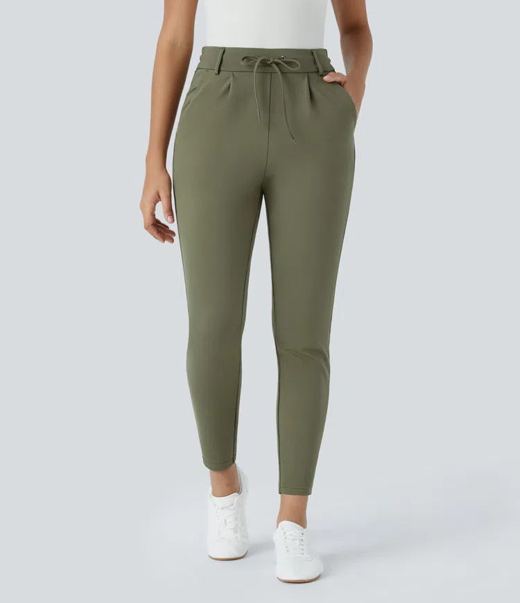 Halara Flex™ Mid-Waist Drawstring Side Pockets Ankle-Length Work Look Tapered Pants