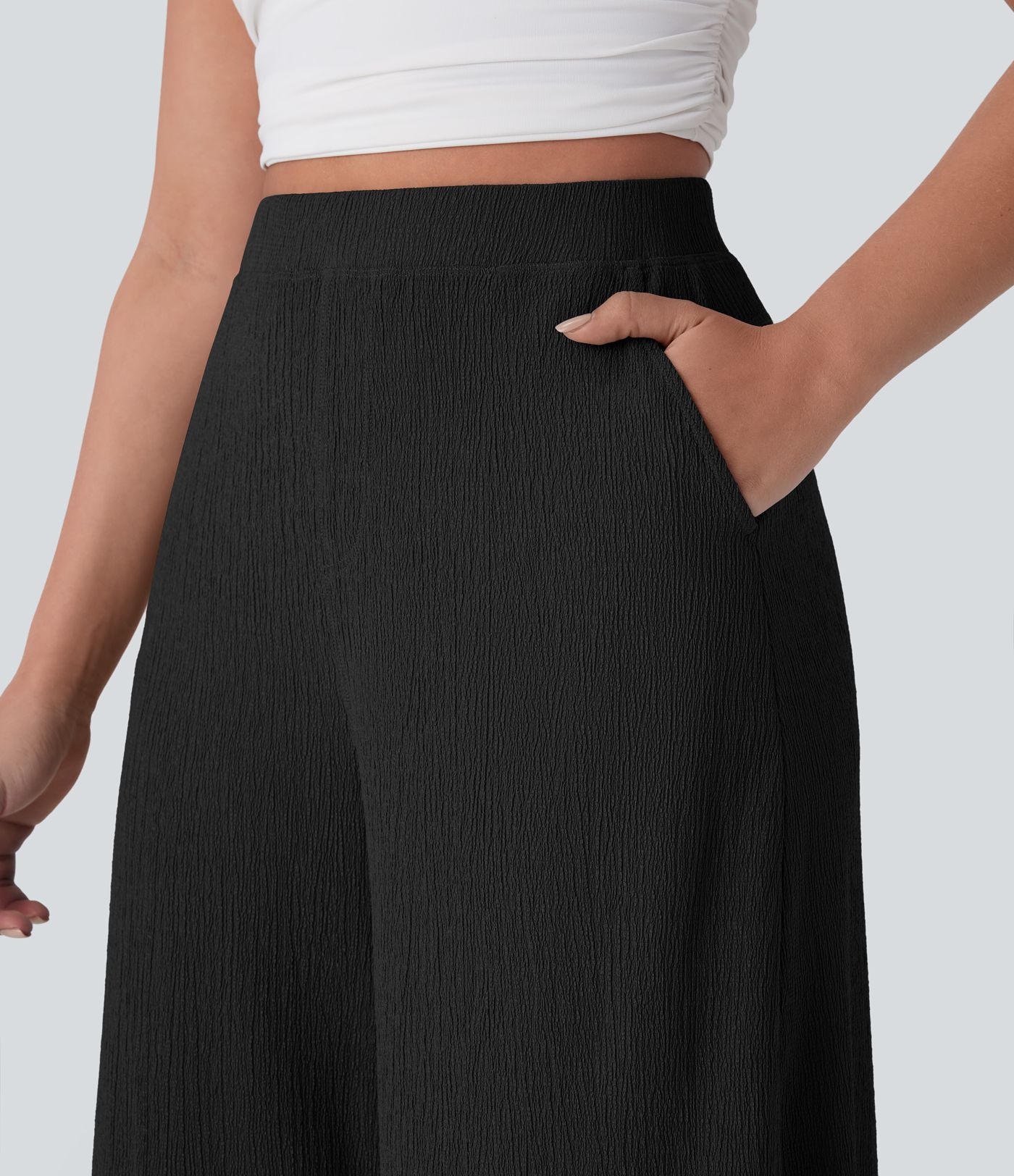 High Waisted Pocket Wide Leg Flowy Casual Pants
