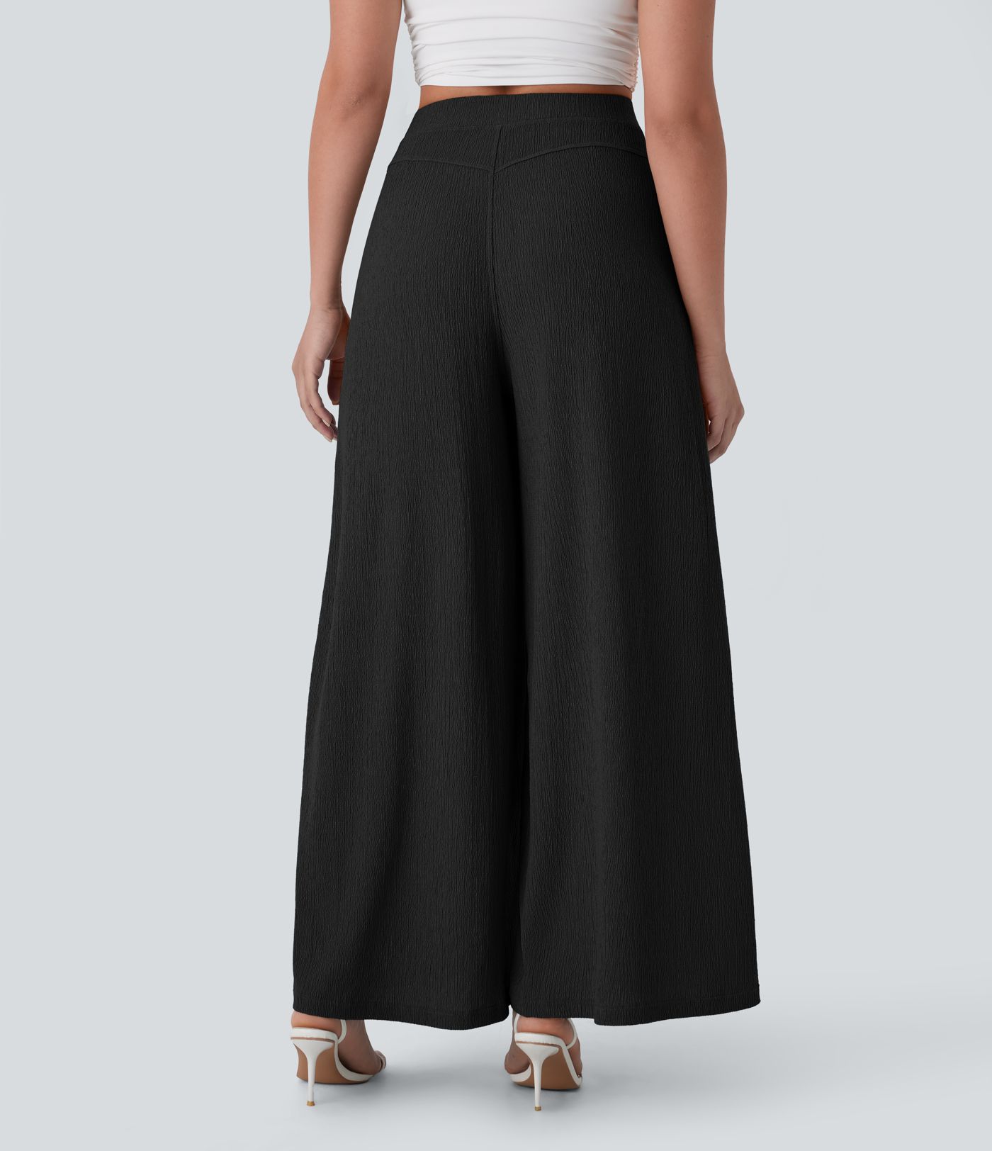 High Waisted Pocket Wide Leg Flowy Casual Pants