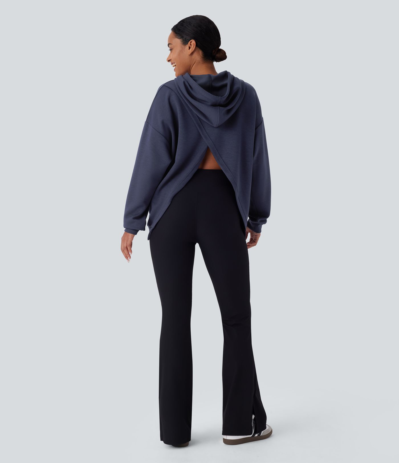 Hooded Drawstring Long Sleeve Kangaroo Pocket Crossover Casual Sweatshirt