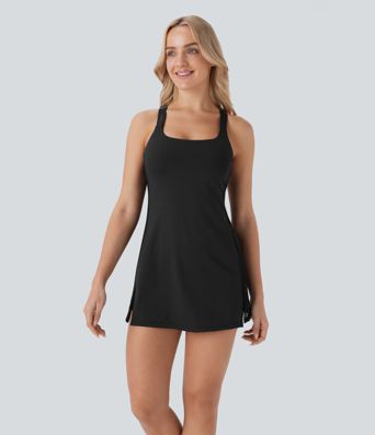 Vestido Softlyzero™ QuickDry deportivo yoga conjunto 2 piezas micro perforación bolsillo lateral tirante ajustable entrecruzado secado rápido