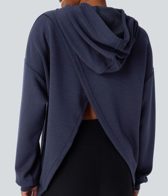 Hooded Drawstring Long Sleeve Kangaroo Pocket Crossover Casual Sweatshirt