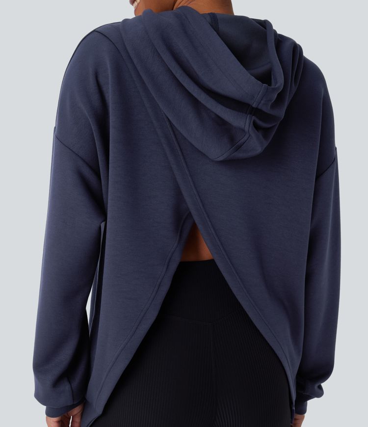 Hooded Drawstring Long Sleeve Kangaroo Pocket Crossover Casual Sweatshirt