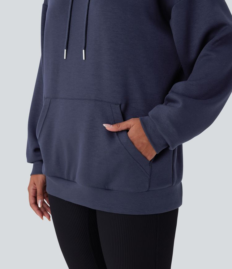 Hooded Drawstring Long Sleeve Kangaroo Pocket Crossover Casual Sweatshirt