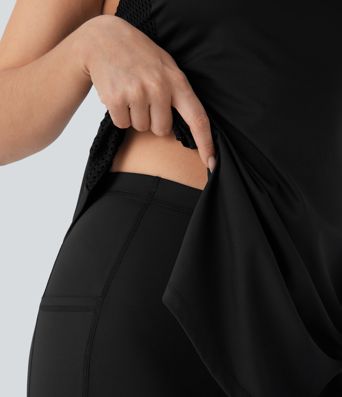 Vestido Softlyzero™ QuickDry deportivo yoga conjunto 2 piezas micro perforación bolsillo lateral tirante ajustable entrecruzado secado rápido