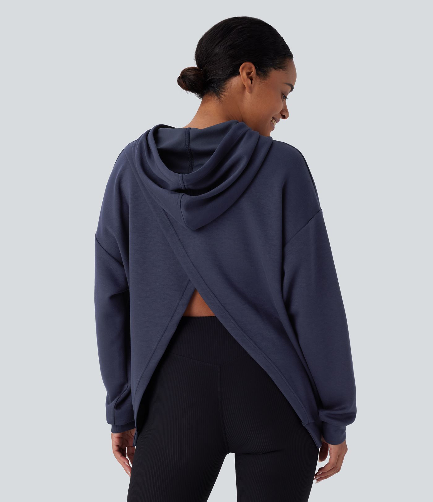 Hooded Drawstring Long Sleeve Kangaroo Pocket Crossover Casual Sweatshirt