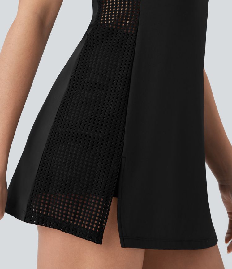 Vestido Softlyzero™ QuickDry deportivo yoga conjunto 2 piezas micro perforación bolsillo lateral tirante ajustable entrecruzado secado rápido