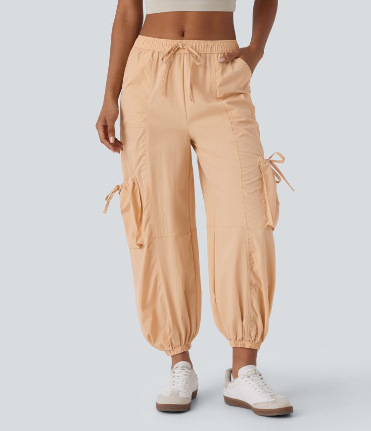 Mid Low Rise Drawstring Multiple Pockets Casual Cargo Joggers