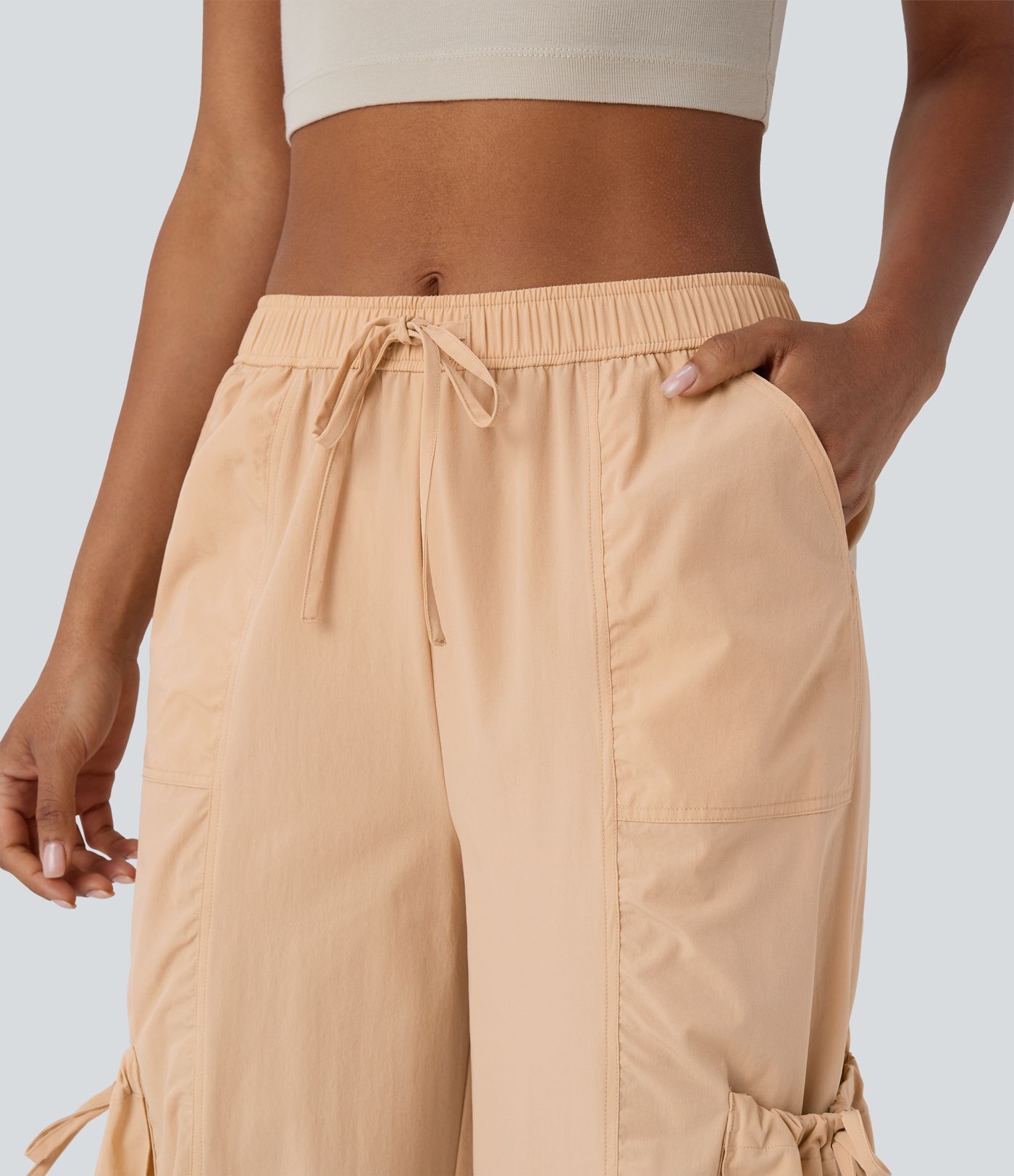 Mid Low Rise Drawstring Pockets Casual Cargo Joggers